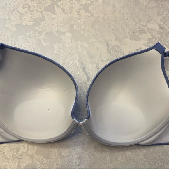 Cacique Boost Plunge Bra Size 48B Blue‎ Floral Beige Underwire Push Up - Picture 4 of 6